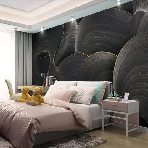 Vista 20 de Murales de pared 3D de bloques geométricos nórdicos 3D en blanco y negro, papel tapiz de geometría moderna, murales panorámicos, adecuado
