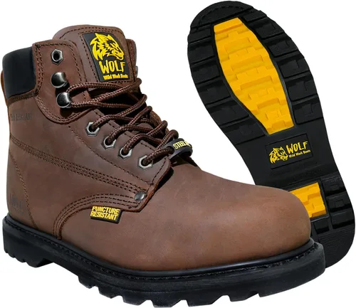 Vista 10 de Wolf Work Boot 100% Genuine Upper Leather Oil, Impact, Abrasion Resistant Electrical Hazards Non-Slip Rubber Sole Steel Toe Padded