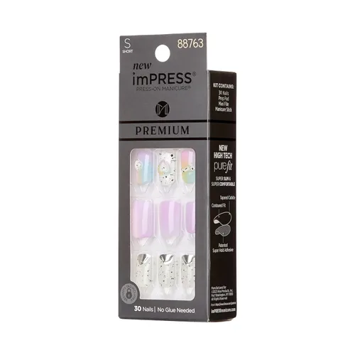 Vista 2 de KISS imPRESS Manicura de Presión Colección Premium Uñas Postizas - Sweet Life, Purple Jelly Squiggle, Cortas y Cuadradas, Fáciles de Aplicar, Súper