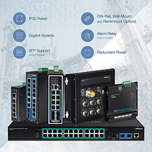 Vista 7 de TRENDnet Interruptor de carril DIN Gigabit PoE+ industrial no administrado