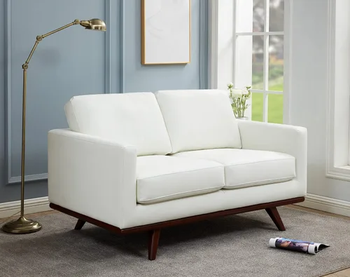 Vista 15 de LeisureMod Chester - Sofá de dos plazas de cuero y malla con base de madera de abedul para sala de estar, dormitorio u oficina (malla beige)