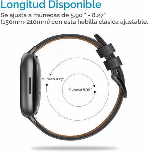 Vista 7 de FINTIE Leather Bands Compatible with Fitbit Versa 4 3 / Sense 2 1 Negro