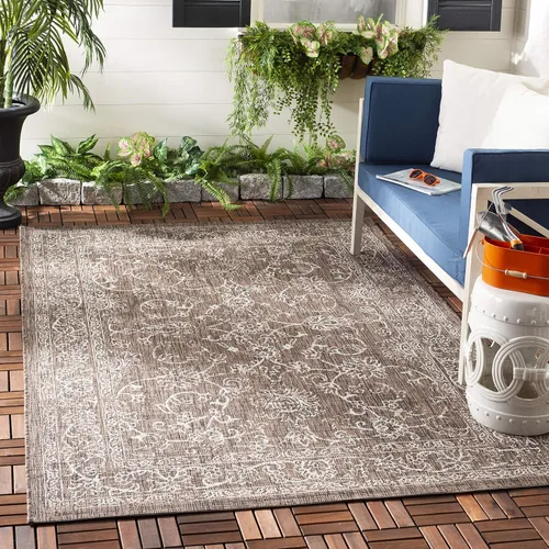 Vista 98 de SAFAVIEH Alfombra lavable al aire libre, colección Courtyard - 2'3" x 5', azul aguamarina y gris, no desprende pelusa y fácil limpieza, ideal