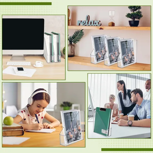 Vista 6 de 6 piezas de acrílico transparente para archivadores de revistas, organizador de escritorio de plástico con asa, estante vertical para revistas