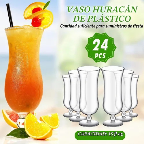 Vista 6 de Lallisa 24 vasos de plástico para huracanes de 15 onzas, resistentes a las roturas, de plástico transparente, de piña colada, vasos de cóctel