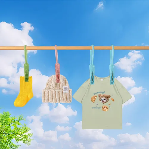Vista 2 de Paquete de 24 Pinzas de Ropa de Plástico Resistentes para Exteriores para Colgar Ropa, Mini Pinzas para Ropa con Cuerda para Colgar, Perchas