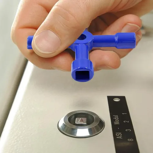 Vista 5 de 3 llaves eléctricas multifuncionales de 4 vías para gabinete, llave cuadrada triangular para elevador, válvula de medidor de agua, gabinete de Azul