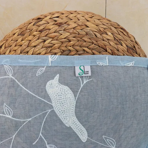 Vista 4 de SLOW SOUL Juego de 2 paneles de cortinas azules 3D elegantes bordadas con pájaros, cortinas de lujo traslúcidas para dormitorio, sala de estar