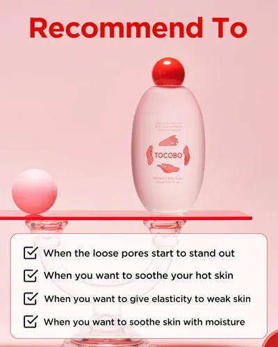 Vista 6 de TOCOBO Vita Berry Pore Toner – Tónico facial vegano coreano sin alcohol con agua de hibisco, niacinamida y bayas Vita para apretar los poros