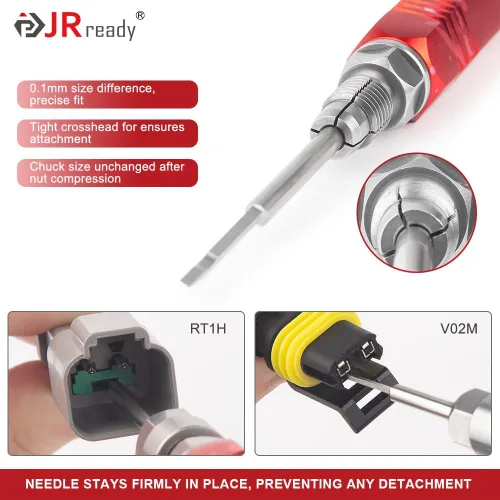 Vista 4 de JRready ST5258 Kit de herramientas extractoras de pines eléctricos con 6 puntas de repuesto para conectores AMP/Metri Pack/TE/JST/Deutsch