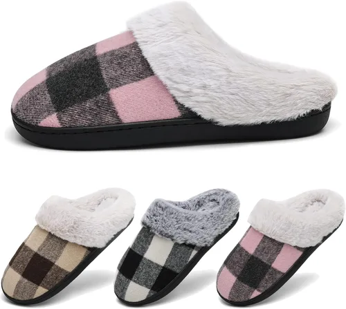 Vista 4 de HOLY WISH Fuzzy Women Memory Foam Slip-on Moccasin Washable House Slippers for Indoor and Outdoor Men's Shoes