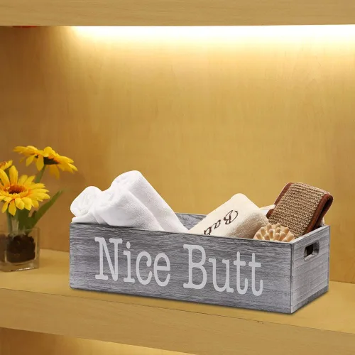 Vista 8 de HOSROOME Nice Butt - Caja decorativa de papel higiénico para baño, dector, granja, contenedor de almacenamiento de madera rústica, divertida caja