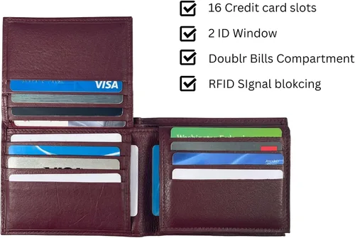 Vista 11 de Bullz RFID bloqueo de señal de protección contra robo de cuero grande grueso de seguridad para hombre cartera, Negro