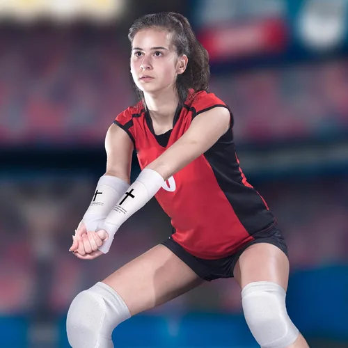Vista 5 de Cutecrop Juego de 2 rodilleras de voleibol y mangas para brazos para jóvenes con almohadilla de protección, protector de muñeca de antebrazo