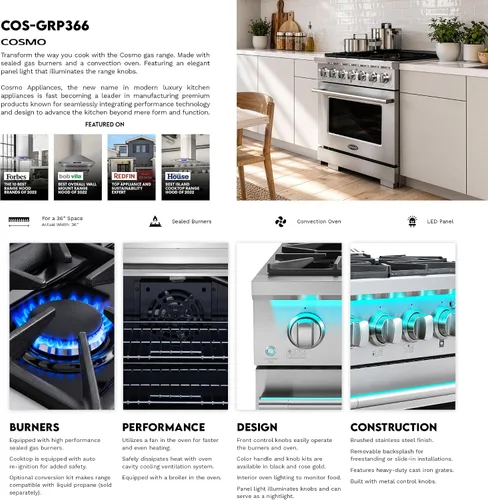 Vista 3 de 36 pulgadas Vista Coll 5.4 pies cúbicos 6 quemadores Cocina de gas