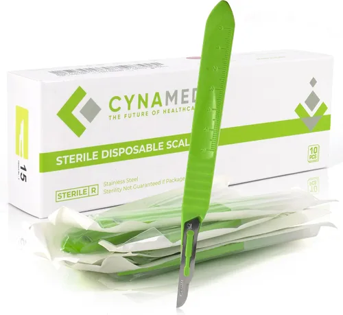 Vista 14 de Cynamed - Cuchillas de bisturí desechables Cuchillas afiladas de acero inoxidable templado Paquete de 10 cuchillos de bisturí estériles Mango