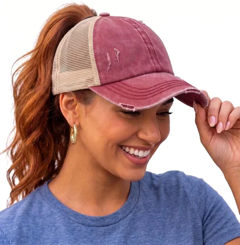 Vista 10 de Funky Junque - Sombrero de cola de caballo para mujer, gorra de béisbol con ajuste ajustable y cola de caballo alta cruzada para uso diario Paquete