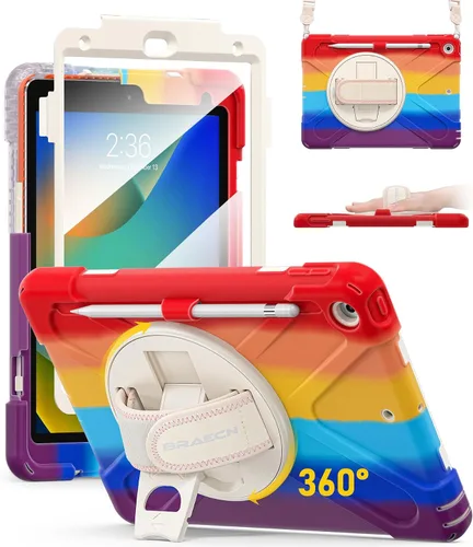 Vista 21 de BRAECN Funda para iPad de 9ª/8ª/7ª Generación, Funda Resistente a Prueba de Golpes con Protector de Pantalla, Soporte para Lápiz, Soporte para Tapa