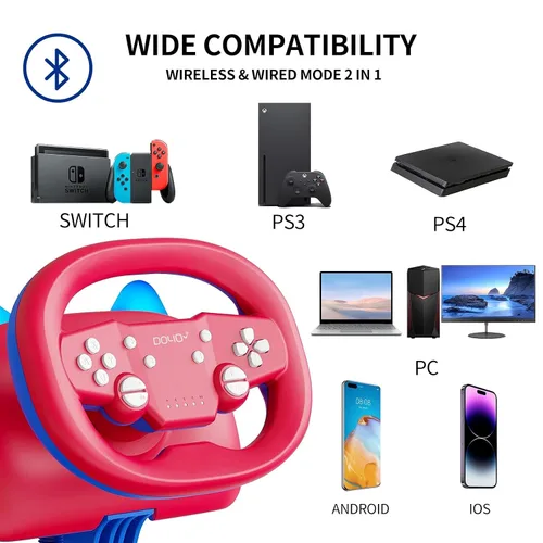 Vista 3 de NBCP Gaming Racing Wheel,Wireless Steering Wheel for Multi-Platform Game Nintendo Switch, PC, PS4PS3, iOS, Android Race