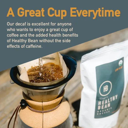 Vista 6 de Healthy Bean - Café molido orgánico descafeinado - Café molido bajo en ácido para estómago sensible - Mezcla de tostado medio, orgánico USDA, alto