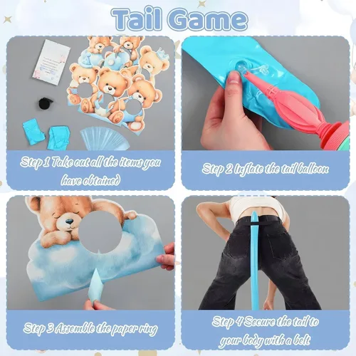 Vista 4 de Vicenpal Juego de 6 juegos de oso azul para baby shower, actividades divertidas para baby shower, juego de fiesta de revelación de género