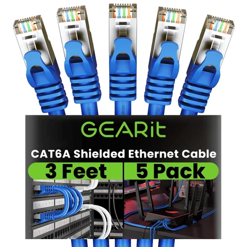 Vista 18 de GEARit Cable Ethernet Cat6A (1 pie, paquete de 5, negro) SSTP blindado sin enganches de 10 Gbps, cable Ethernet blindado SFTP, 26AWG 4 pares