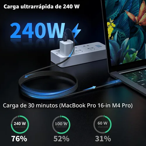 Vista 4 de IVANKY Certificado Intel Cable Thunderbolt 5 de 3.3 pies, hasta 120 Gbps y 240 W, cable Thunderbolt trenzado premium de 80 Gbps, compatible