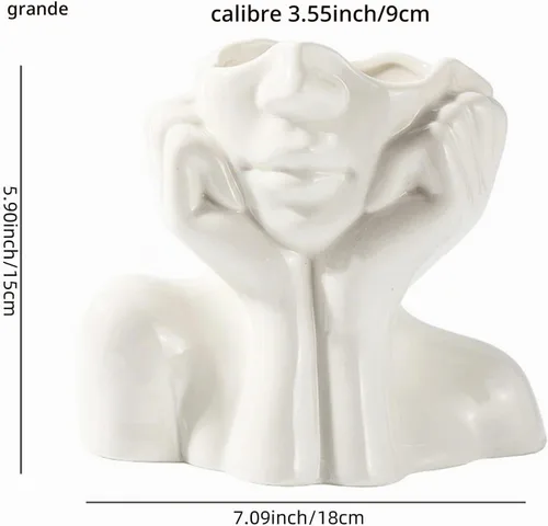 Vista 5 de Jarrón de cerámica con forma de mujer, ideal para decoración de estante, moderno florero para decoración de mesa, florero pequeño de granja