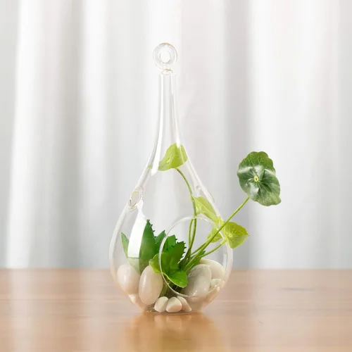 Vista 5 de WGV - Terrario colgante de cristal para plantas, ancho 4 pulgadas, altura 9.25 pulgadas, lágrima, maceta de aire para suculentas, luz de té