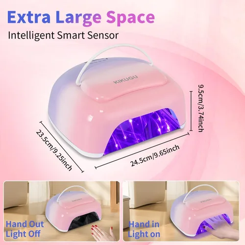 Vista 5 de Lámpara de uñas LED UV recargable profesional, luz UV inalámbrica de 96 W para uñas de gel con reflector metálico y base de metal, lámpara de secado