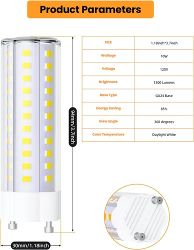 Vista 2 de Cheopha Bombilla LED GU24 de 5000 K, luz blanca diurna, luz CFL espiral T2 de 13 W, 18 W, 23 W, bombilla de repuesto para ventiladores de techo