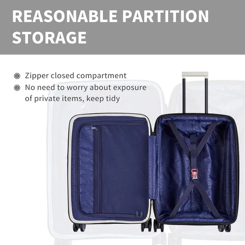 Vista 8 de VERAGE Greenwich EXT equipaje de mano, maleta rígida con ruedas giratorias con bolsillo frontal para viajes, aprobado por la TSA, Blanco, Recyle