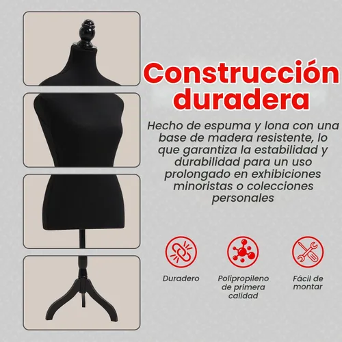 Vista 4 de Topmaster Maniquí: altura ajustable, estructura duradera de espuma y lona, base de madera, ancho de hombro compacto, ligero, versátil para ropa
