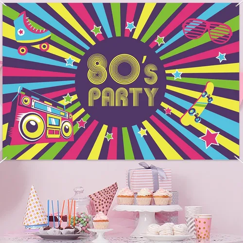 Vista 6 de Cartel de fiesta de los años 80, telón de fondo, retroceso de los años 80, I Love 80s, retro, de los 80, decoración temática de los años 80