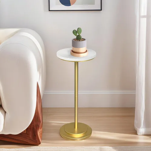 Vista 10 de COVLON Mesa de bebidas, mesa de Martini tallada, mesa auxiliar pequeña, mesa de pedestal con base pesada para sala de estar, dormitorio, espacio