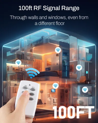 Vista 2 de HBN - Enchufe con control remoto inalámbrico con 2 controles de interruptor individuales, enchufes de diseño compacto hasta 100 pies de alcance