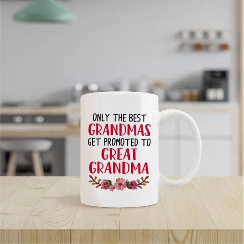 Vista 2 de Taza de cerámica con texto en inglés «Only The Best Grandmas Get Promoted to Great Grandma», taza de té con leche de 11 onzas, regalo de cumpleaños