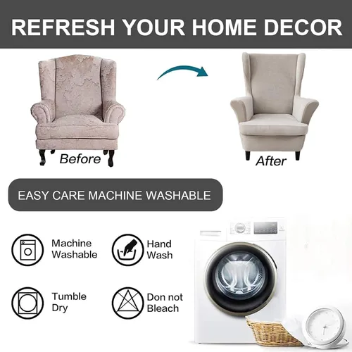 Vista 8 de Eco-Ancheng Wingback - Fundas para silla de 2 piezas para sillas con respaldo de ala, fundas de terciopelo lavables para sillas con respaldo de ala