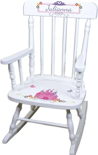 Vista 3 de My Bambino Mecedora de madera personalizada para niños, mecedora para niñas, mecedora de madera blanca Silla para niños pequeños con nombre