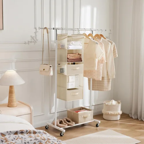 Vista 2 de MAX Houser Organizador Colgante de Closet de 5 Niveles, Estante Colgante de Tela con 2 Ganchos Resistentes para Almacenamiento, Plegable (Beige-D2)