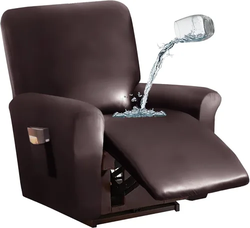 Vista 10 de JOKIVTOU Funda elástica de piel sintética para sofá reclinable de 1/2/3 asientos, con bolsillos laterales, impermeable, funda para sofá reclinable