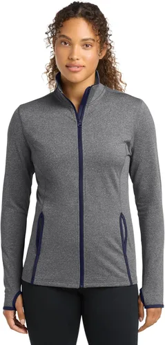 Vista 7 de SPORT-TEK Chamarra Sport-Wick flexible con contraste de cremallera completa para mujer Negro/Gris Carbón