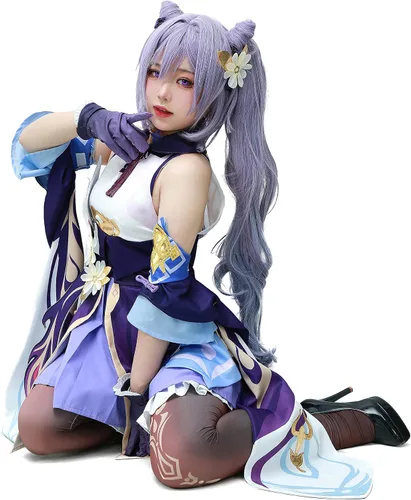 Vista 2 de DAZCOS Disfraz de cosplay Keqing para mujer para Halloween