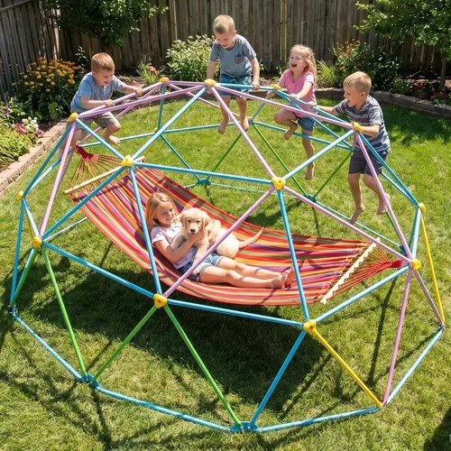 Vista 9 de Gardenature Domo de escalada de 6 pies para niños de 3 a 8 años, gimnasio de selva para interiores y exteriores, escalador de cúpula geométrica que