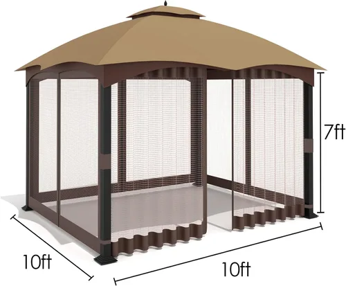 Vista 2 de Tanxianzhe Mosquitera de Repuesto para Gazebo de 10'x10' Paredes Mosquiteras de Patio de 4 Paneles con Cremallera (Marrón)