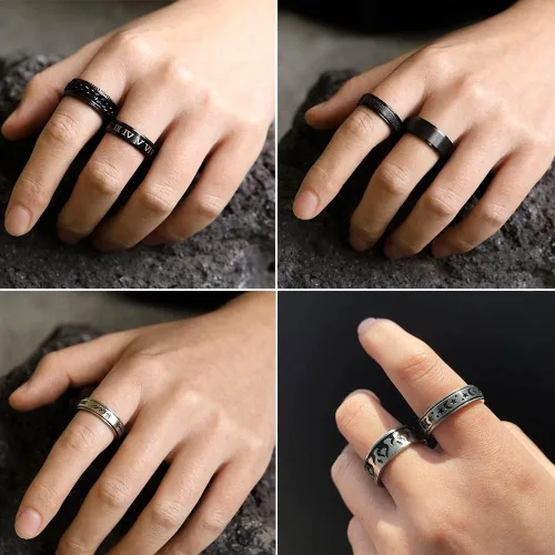 Vista 4 de Anillos de acero inoxidable para hombres, anillos de ansiedad plateados para la ansiedad para mujeres, juego de anillos giratorios geniales, paquete