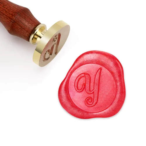 Vista 8 de Sello de cera Mceal, sello de latón con mango de madera, sello grande de 30 mm, letra A caligráfica