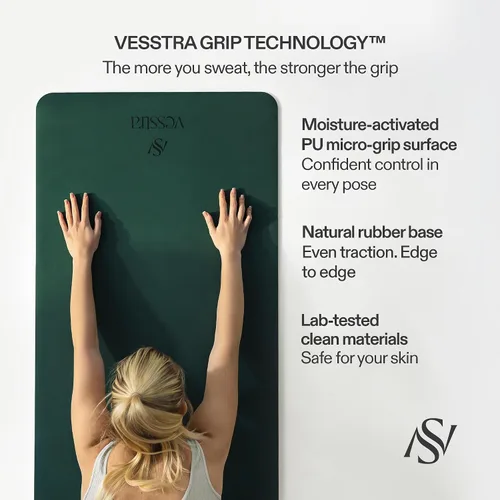 Vista 2 de Esterilla de yoga premium – Agarre de poliuretano antideslizante activado por el sudor I Base de goma natural I 0.157 in para yoga, pilates