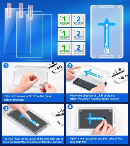 Vista 7 de ELISWEEN Protector de pantalla OLED de cristal templado con kit de alineación automática para Nintendo Switch 2021 protector de pantalla OLED