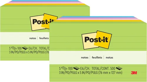 Vista 12 de Notas Post-it, 3 x 5 pulgadas, 5 blocs de notas adhesivas forradas, 100 hojas por bloc, colección de fantasía floral, suministros de regreso a